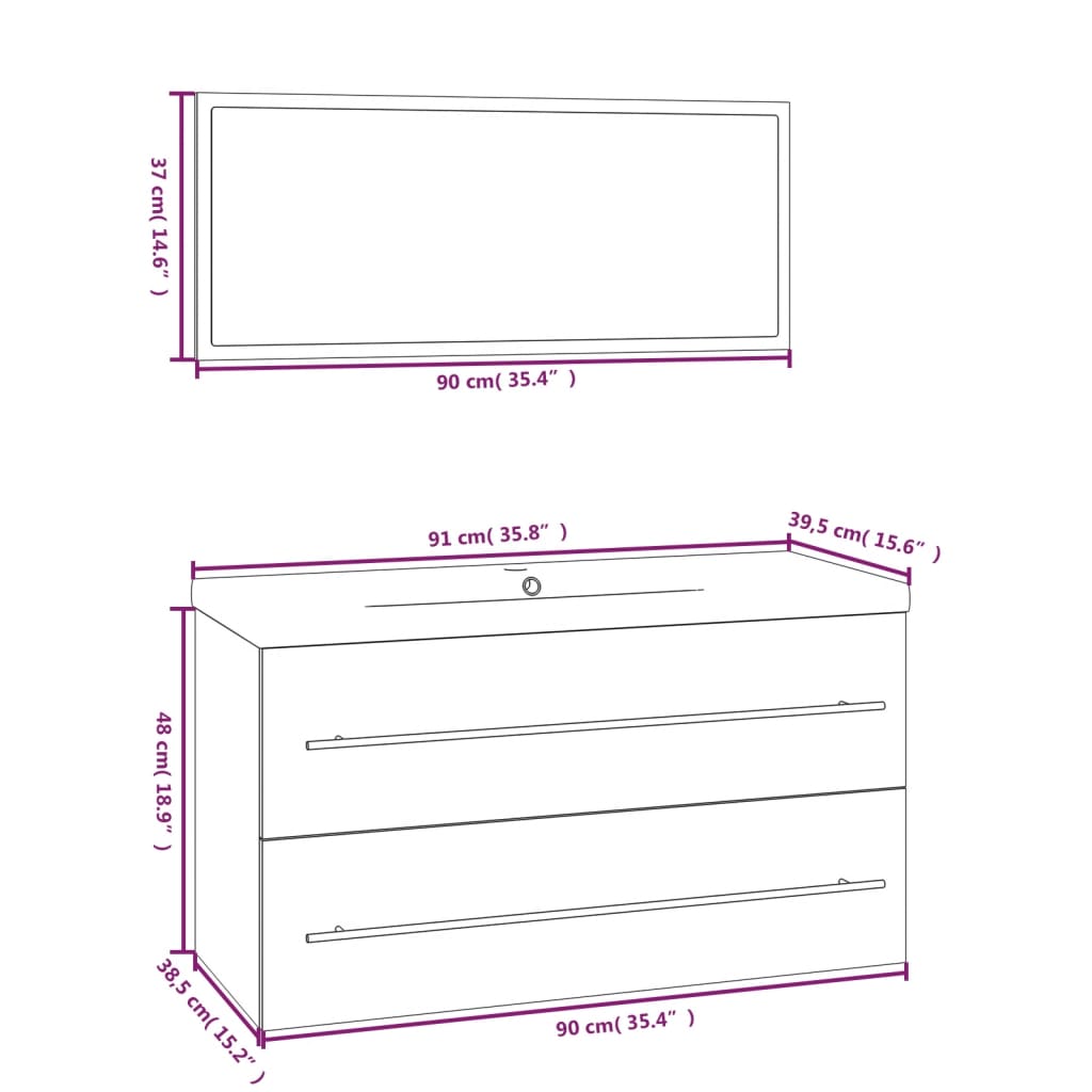 vidaXL Комплект мебели за баня от 3 части бял