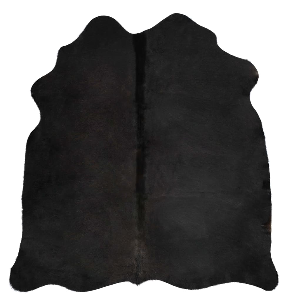 vidaXL Килим, естествена телешка кожа, черен, 180x220 см