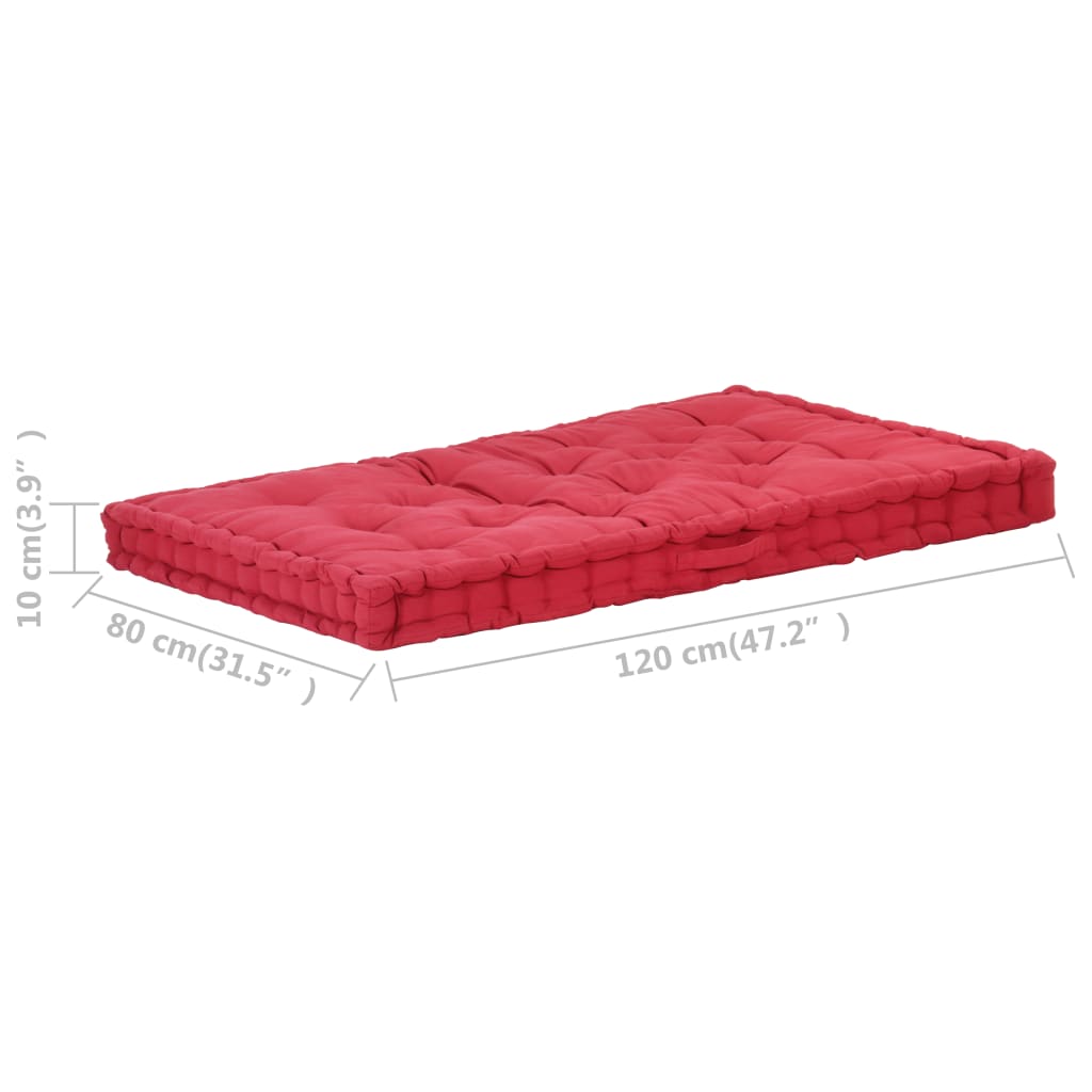 vidaXL Палетна възглавница за под, памук, 120x80x10 см, бордо