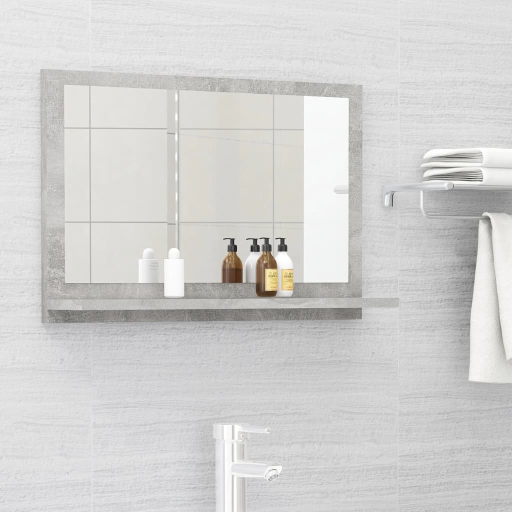 vidaXL Огледало за баня, бетонно сиво, 60x10,5x37 см, ПДЧ