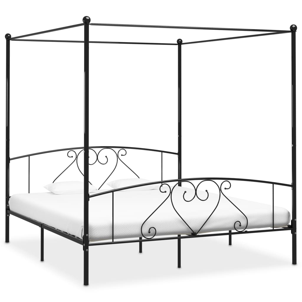 vidaXL Рамка за легло с балдахин, черна, метал, 200x200 cм