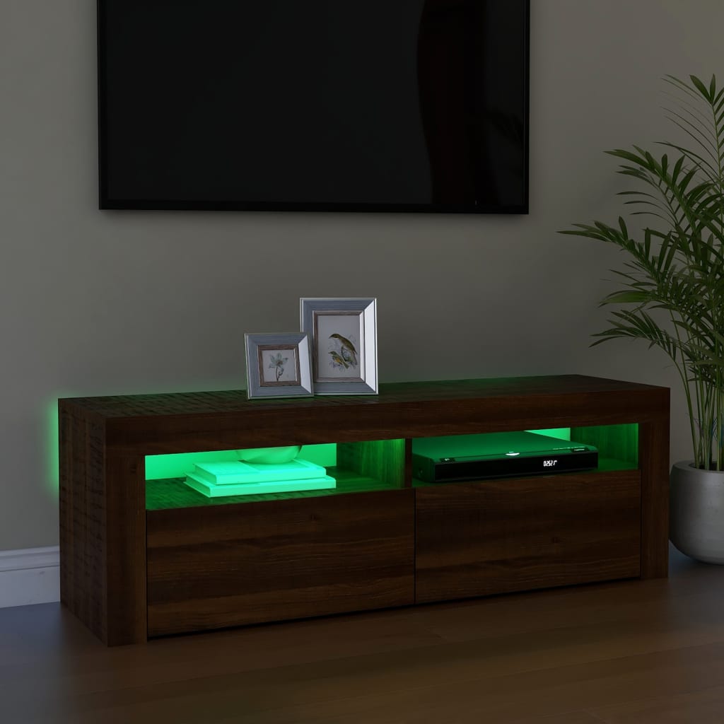 vidaXL ТВ шкаф с LED осветление, кафяв дъб, 120x35x40 см