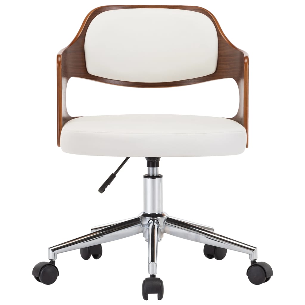 vidaXL Въртящ офис стол, бял, извито дърво и изкуствена кожа