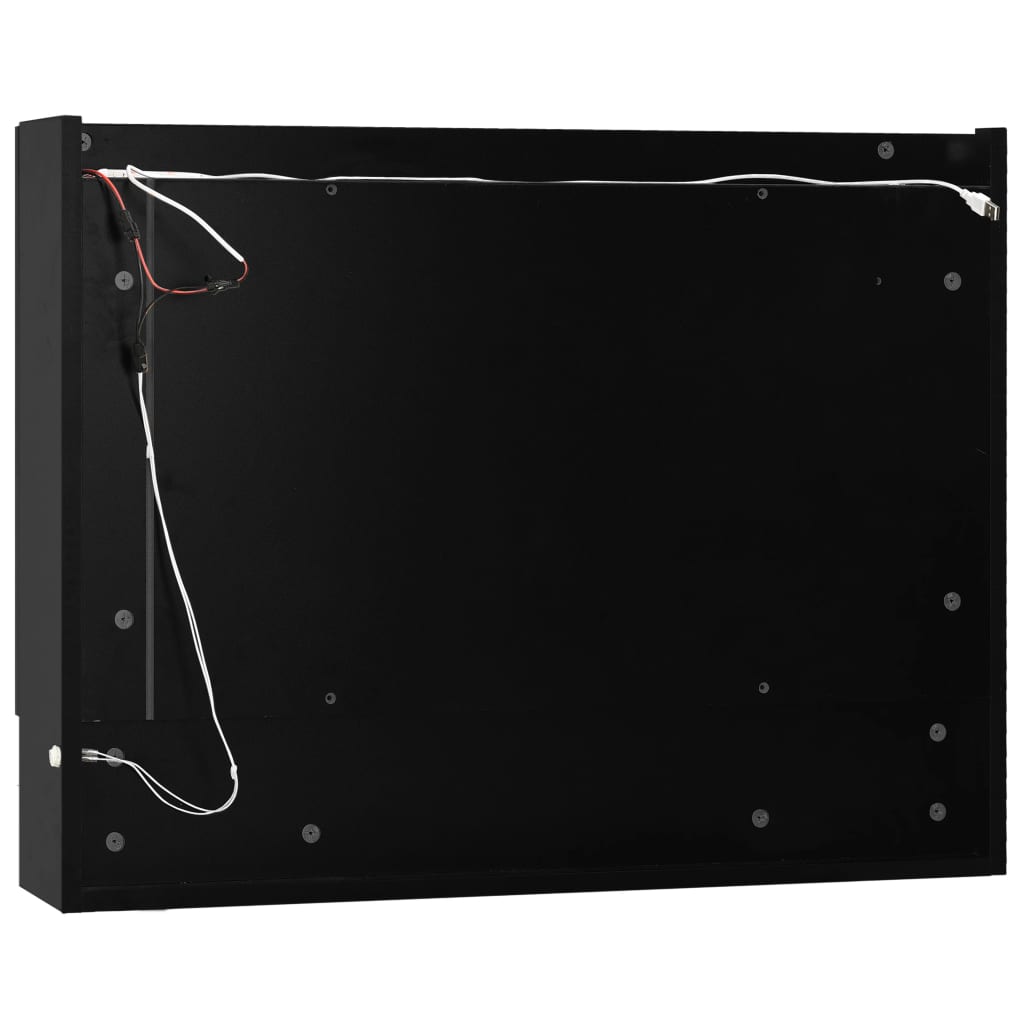 vidaXL Шкаф с LED огледало за баня, черен, 80x15x60 см, МДФ