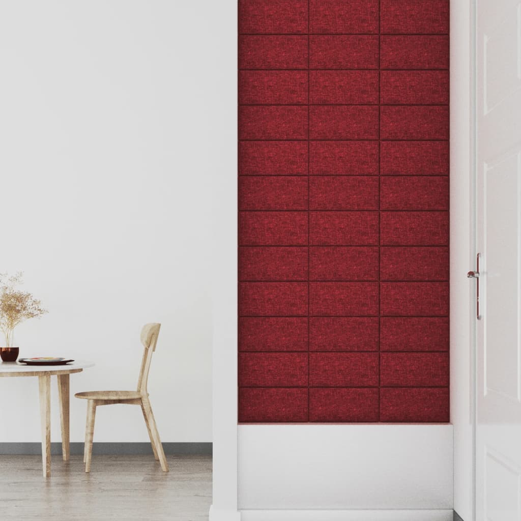 vidaXL Стенни панели, 12 бр, виненочервени, 30x15 см, плат, 0,54 м²