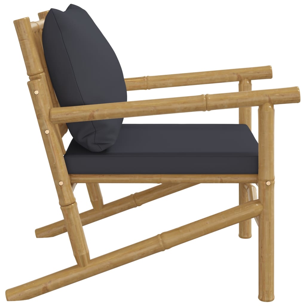 vidaXL Градински столове 2 бр с тъмносиви възглавници бамбук