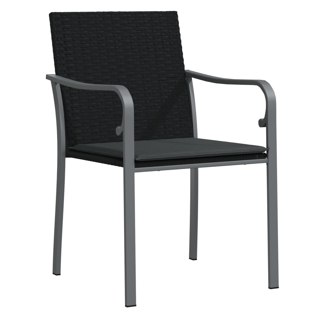 vidaXL Градински стол с възглавници 2 бр черни 56x59x84 см полиратан