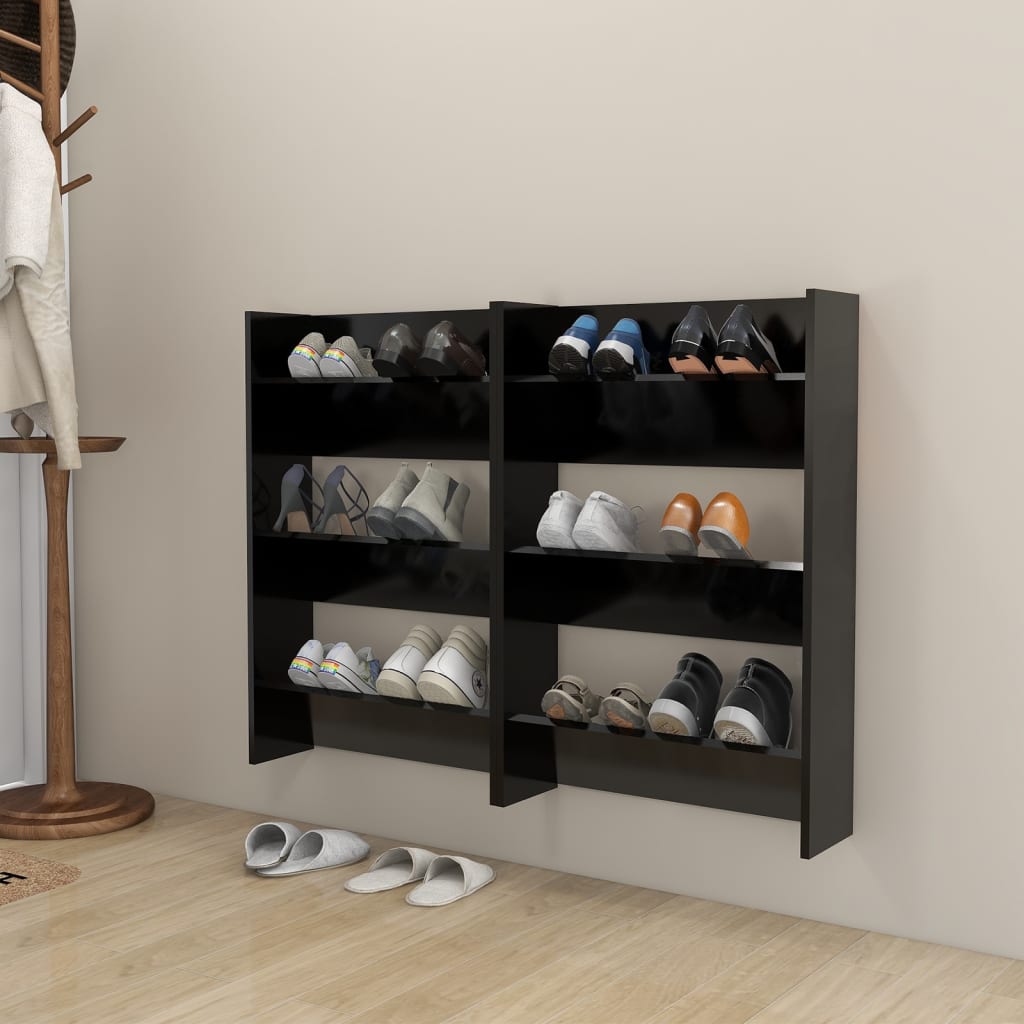 vidaXL Стенни шкафове за обувки, 2 бр, черни, 60x18x90 см, ПДЧ