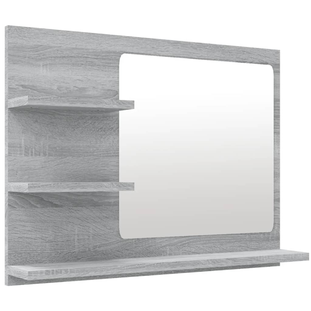 vidaXL Огледало за баня, сив сонома, 60x10,5x45 см, инженерно дърво