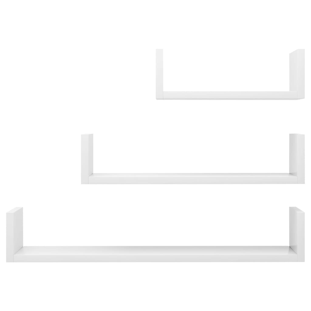 vidaXL Стенни рафтове, 3 бр, бяло със силен гланц, ПДЧ