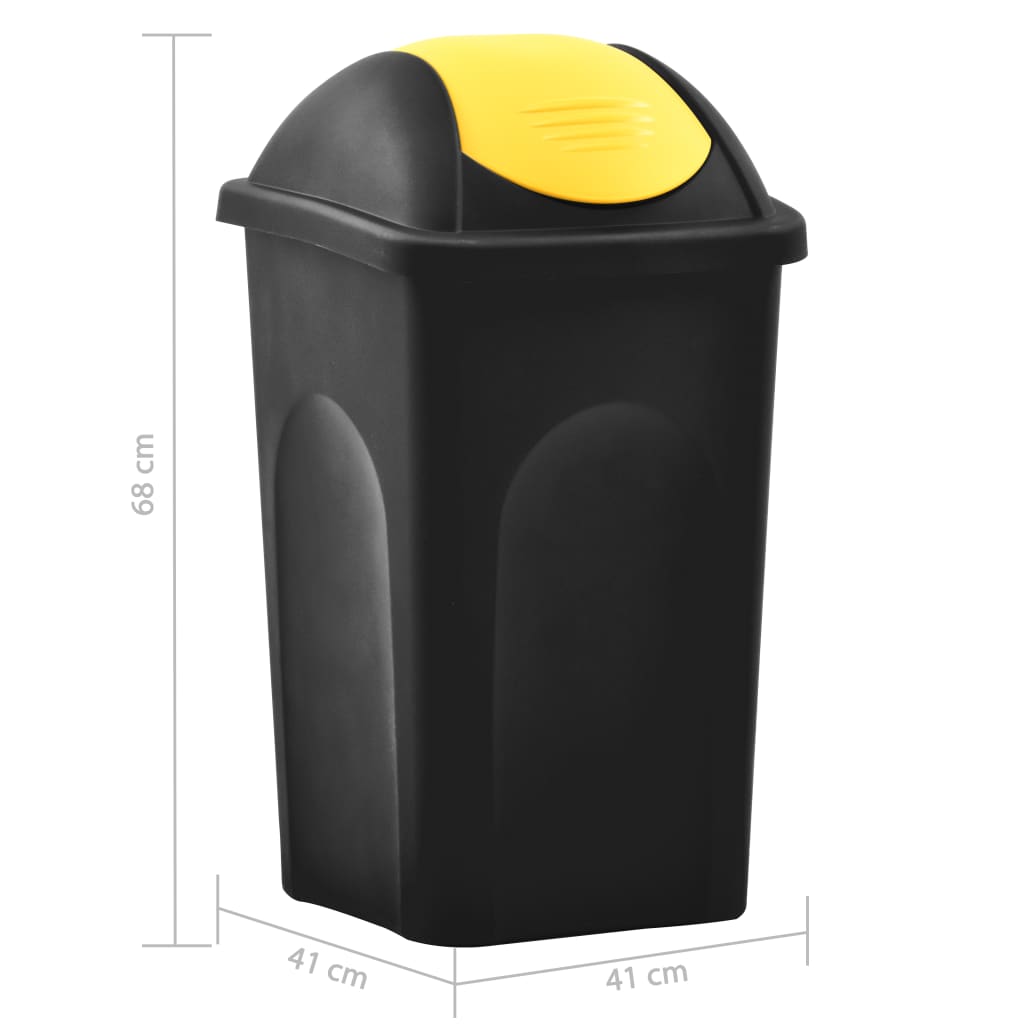 vidaXL Кошче за боклук с люлеещ капак, 60 л, черно и жълто