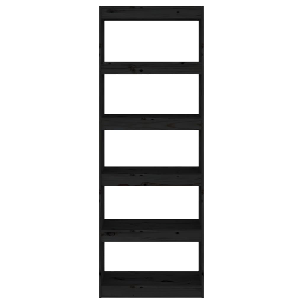 vidaXL Библиотека/разделител за стая, черна, 60x30x167,5 см, бор масив