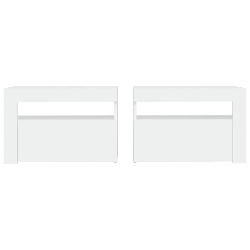 vidaXL Нощни шкафчета, 2 бр, с LED, бели, 60x35x40 см