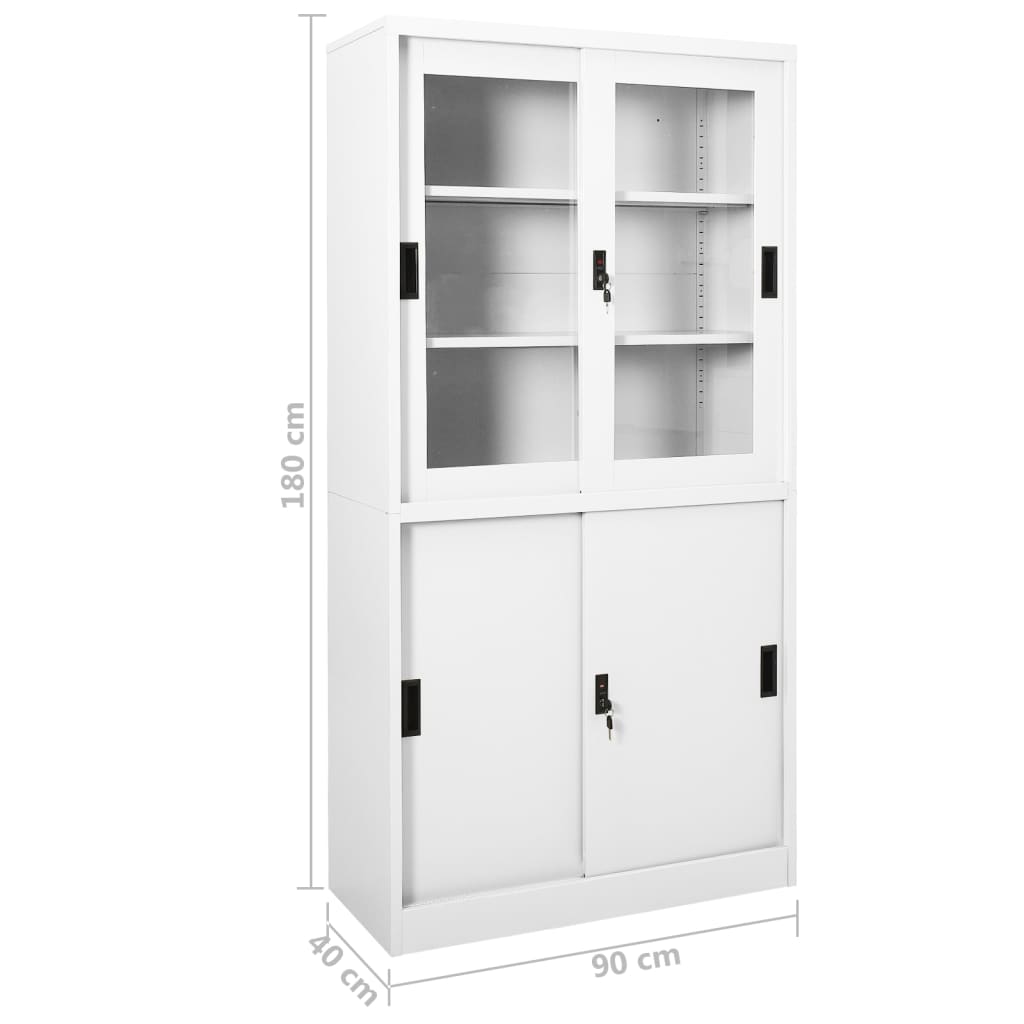 vidaXL Офис шкаф с плъзгаща се врата, бял, 90x40x180 см, стомана