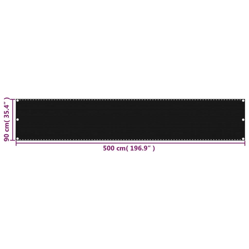 vidaXL Балконски параван, черен, 90x500 см, HDPE