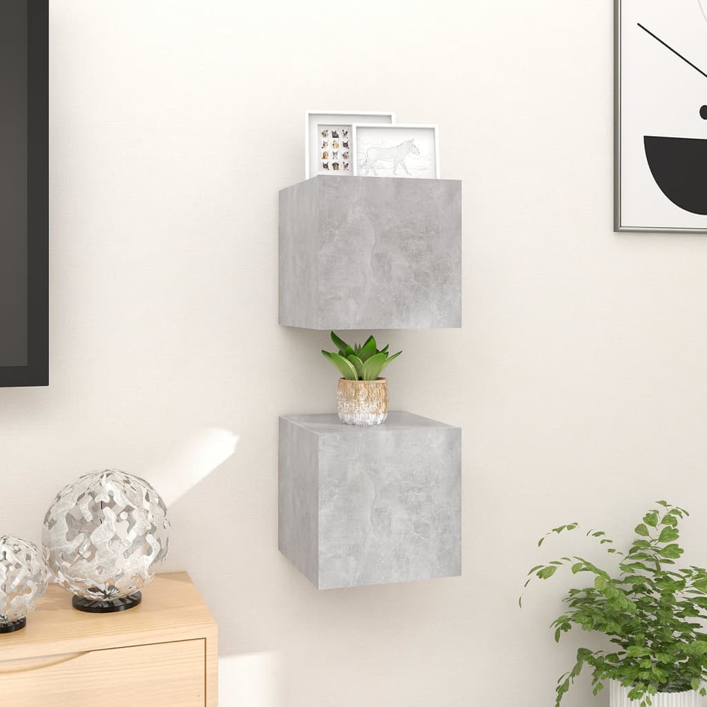 vidaXL ТВ шкафове за стенен монтаж, 2 бр, бетонно сиви, 30,5x30x30 см