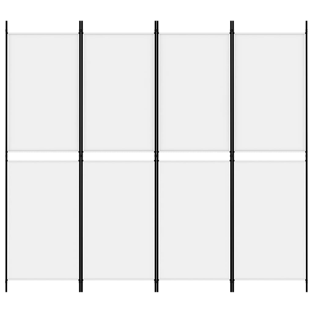 vidaXL Параван за стая, 4 панела, бял, 200x180 см, текстил