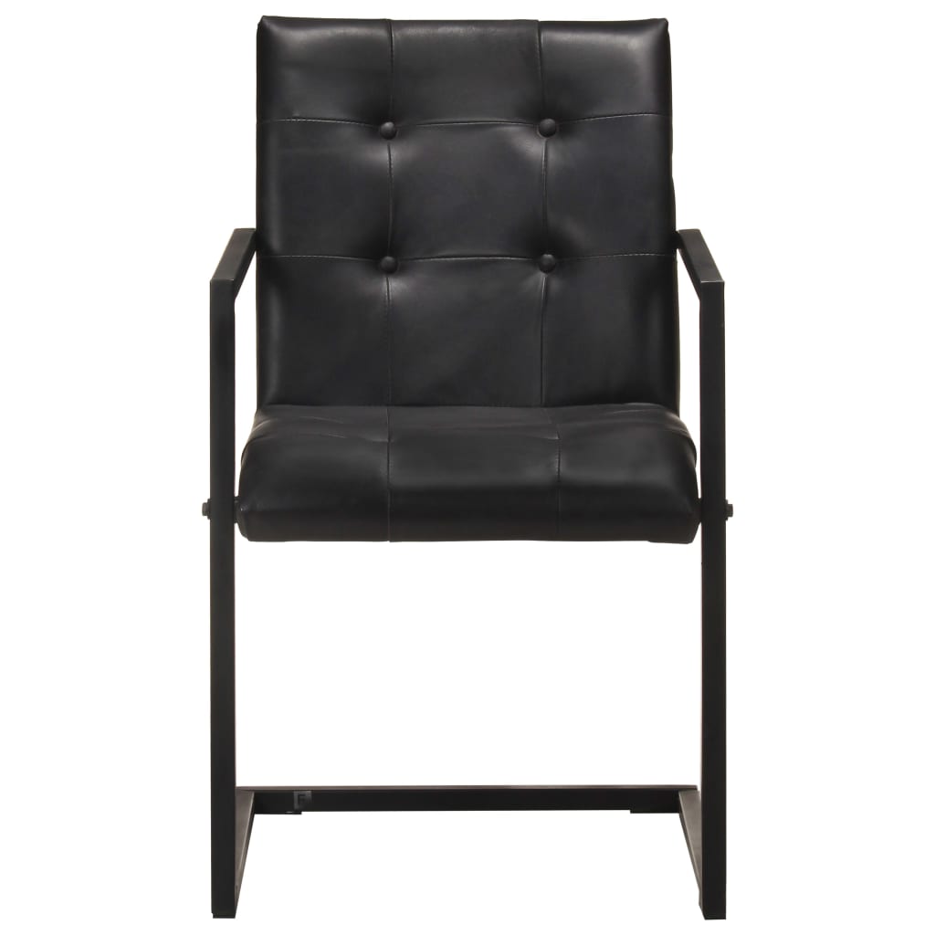 vidaXL Конзолни трапезни столове, 4 бр, черни, естествена кожа