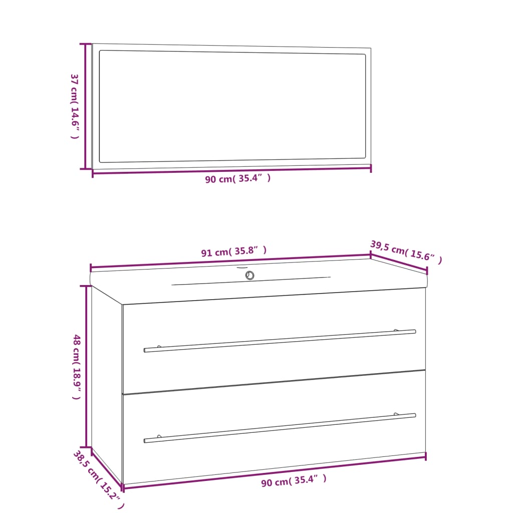 vidaXL Комплект мебели за баня от 3 части , бял гланц