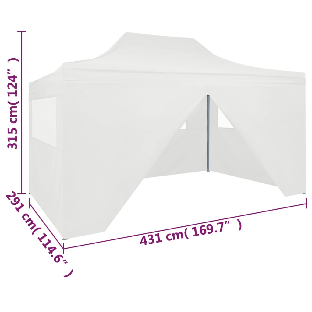 vidaXL Сгъваема парти шатра с 4 странични стени, 3x4,5 м, бяла