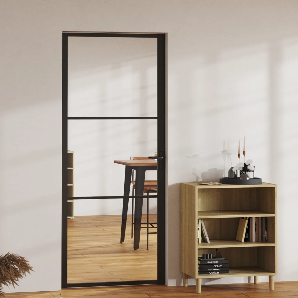 vidaXL Интериорна врата, ESG стъкло и алуминий, 83x201,5 см, черна