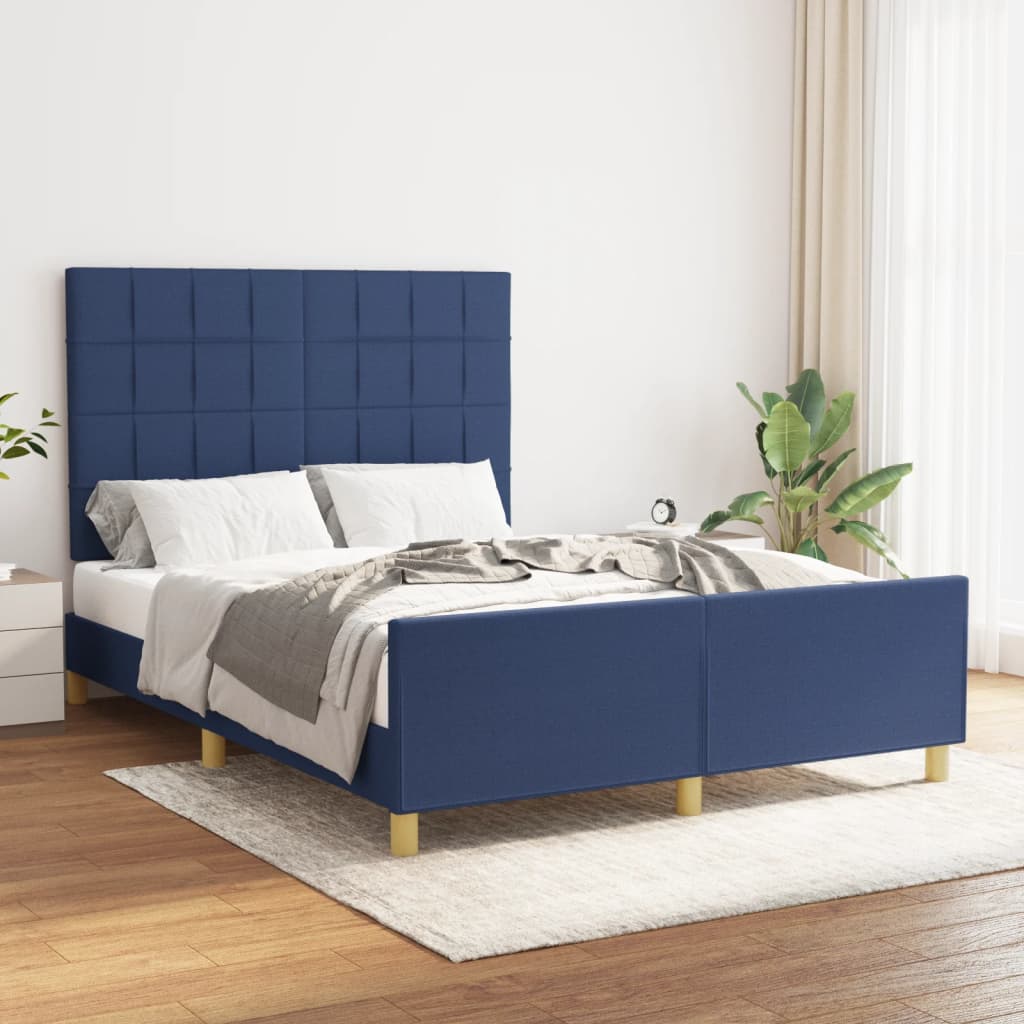 vidaXL Рамка за легло с табла, синя, 140x200 см, плат
