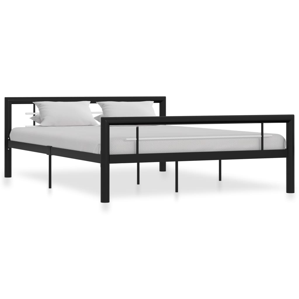 vidaXL Рамка за легло, черно и бяло, метал, 120x200 cм