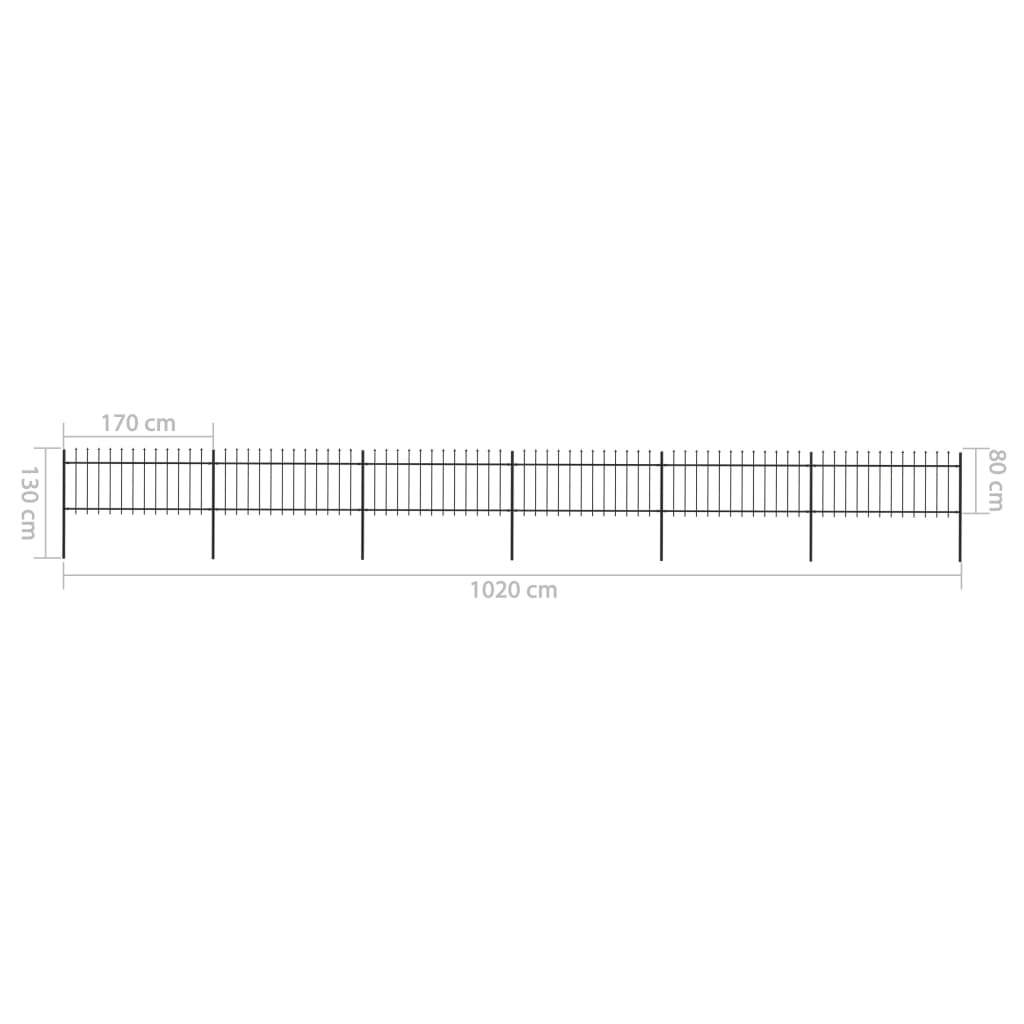 vidaXL Градинска ограда с пики, стомана, 10,2x0,8 м, черна