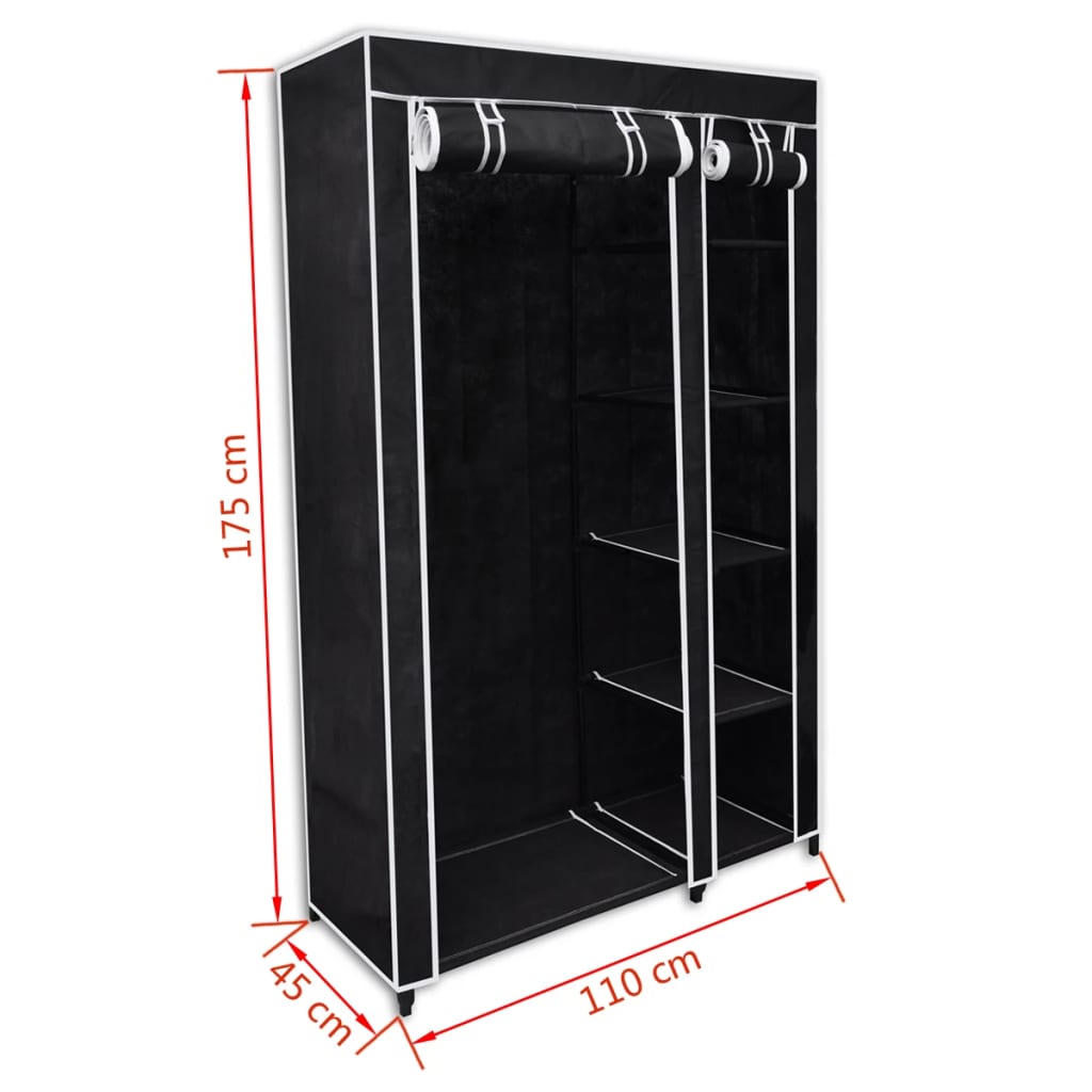 vidaXL Сгъваем гардероб, черен, 110 x 45 x 175 см