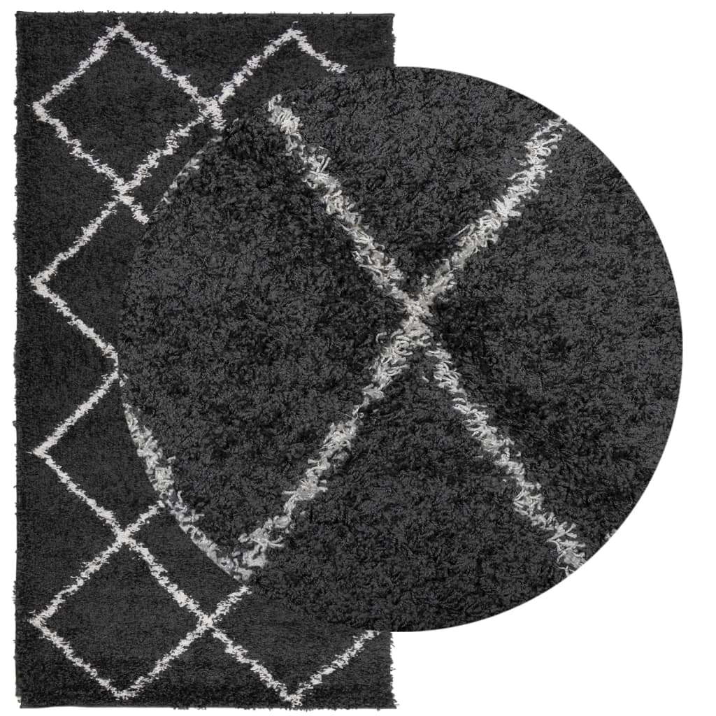 vidaXL Шаги килим с дълъг косъм "PAMPLONA", черно-кремав, 60x110 см