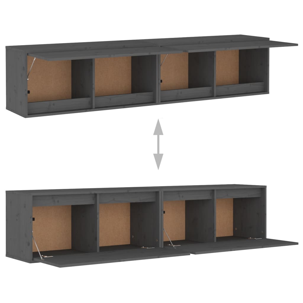 vidaXL Стенни шкафове, 2 бр, сиви, 80x30x35 см, бор масив