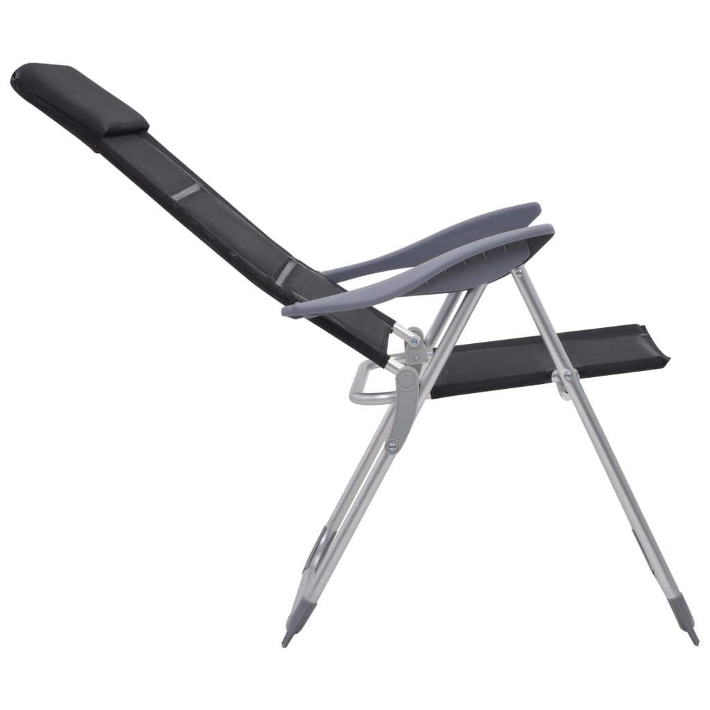 vidaXL Къмпинг столове, 2 бр, черни, 58x69x111 см, алуминий