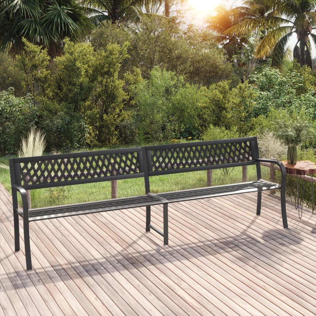 vidaXL Двойна градинска пейка, 246 см, черна, стомана