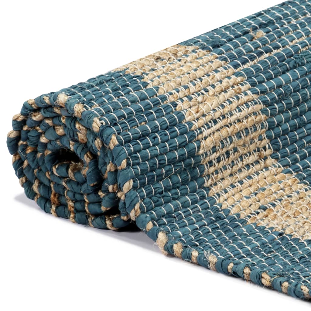 vidaXL Ръчно тъкан килим от юта, син, 160x230 см