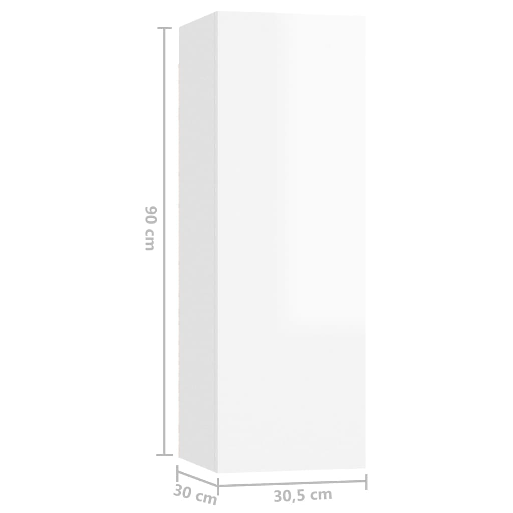 vidaXL ТВ шкаф, бял гланц, 30,5x30x90 см, ПДЧ