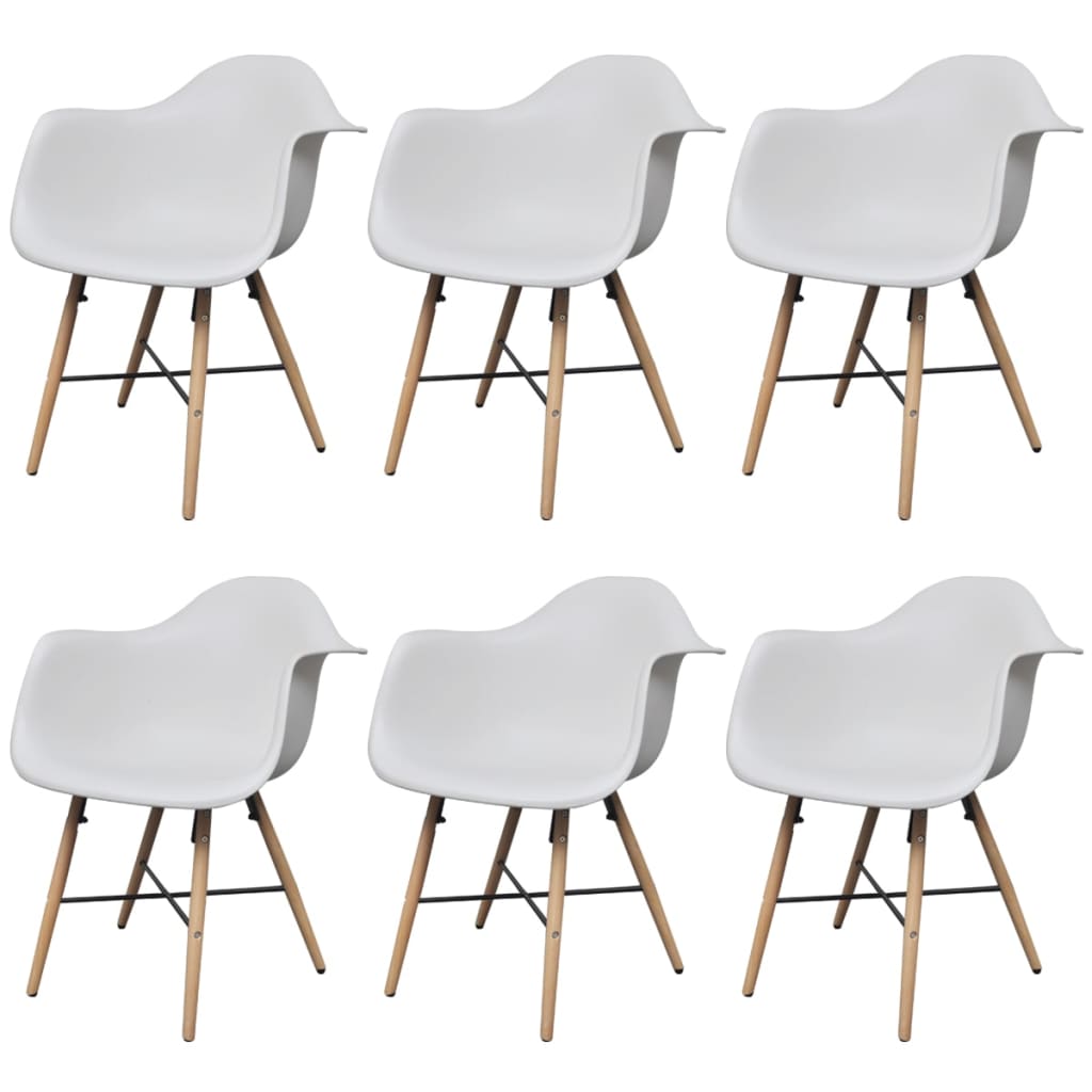 vidaXL Трапезни столове, 6 бр, бели, пластмаса и букова дървесина