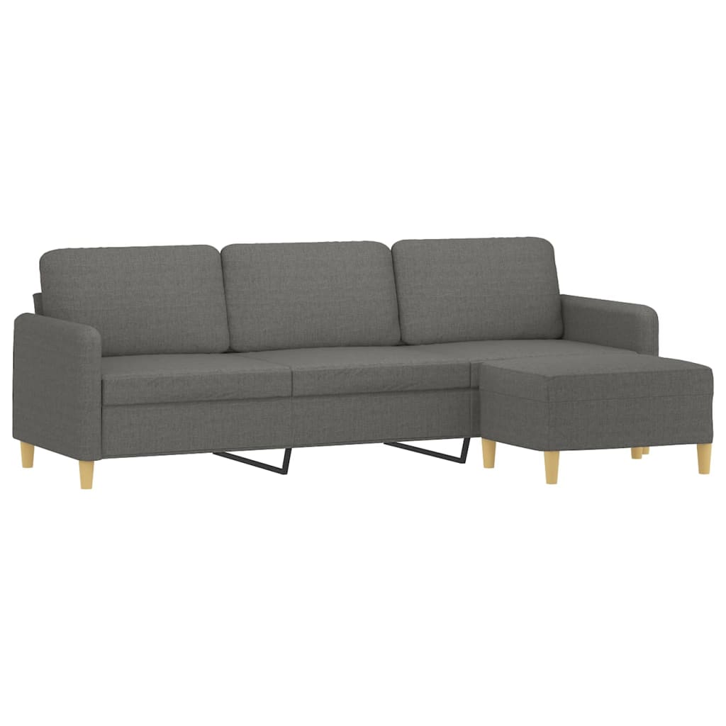 vidaXL 3-местен диван с табуретка, тъмносив, 210 см, текстил