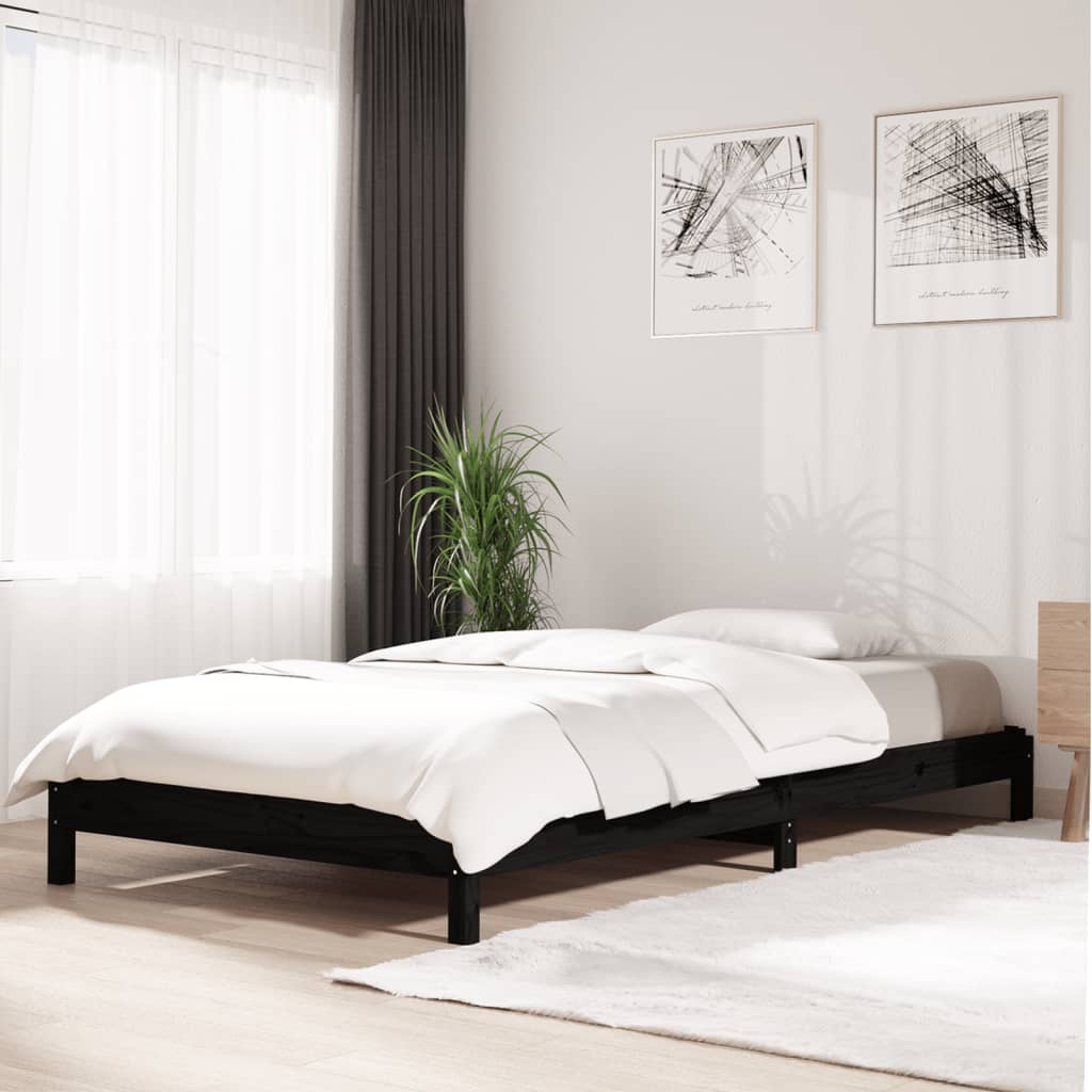 vidaXL Стифиращо легло, черно, 90x190 см, борово дърво масив
