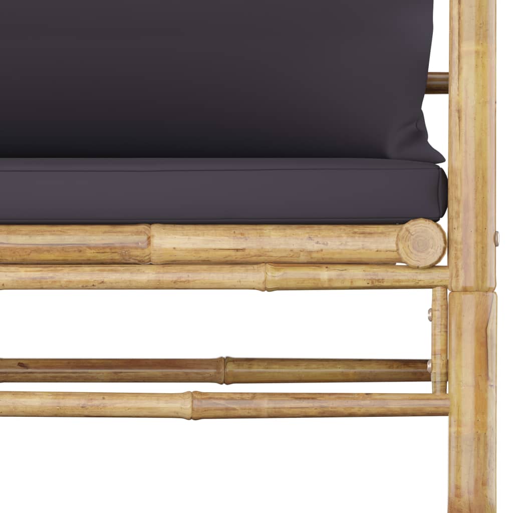 vidaXL Градински диван с тъмносиви възглавници, бамбук