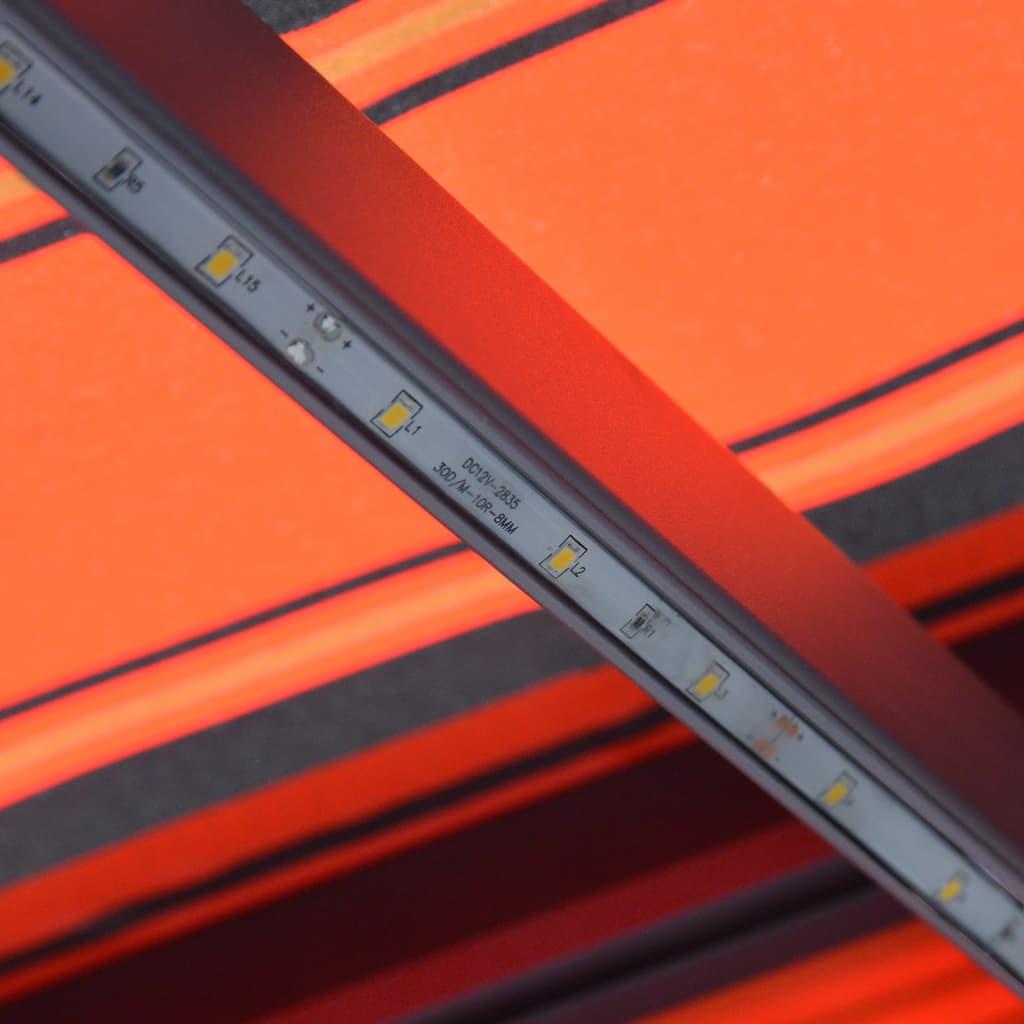 vidaXL Ръчно прибираща се тента с LED, 400x300 см, оранжево и кафяво