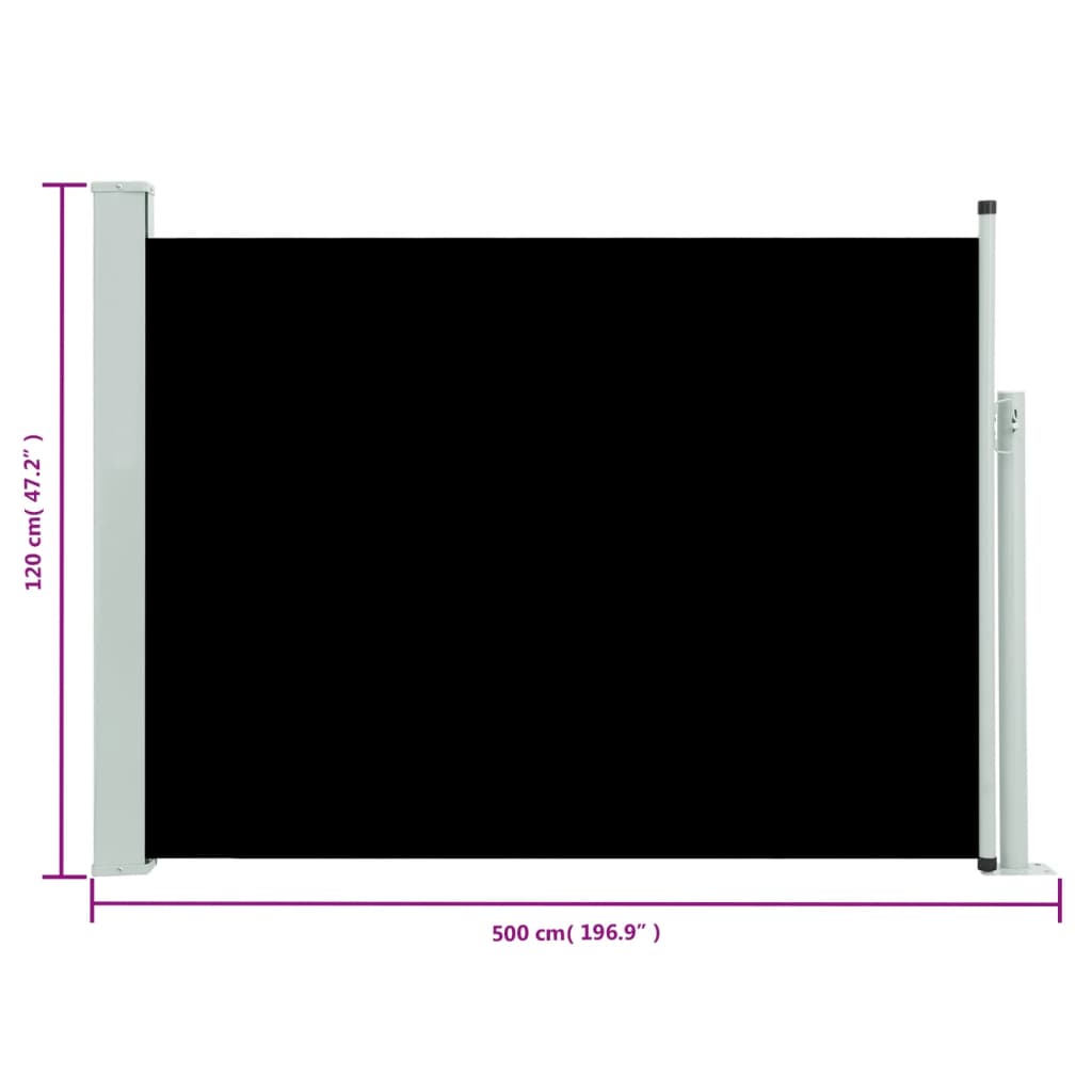 vidaXL Прибираща се странична тента, 120x500 см, черна