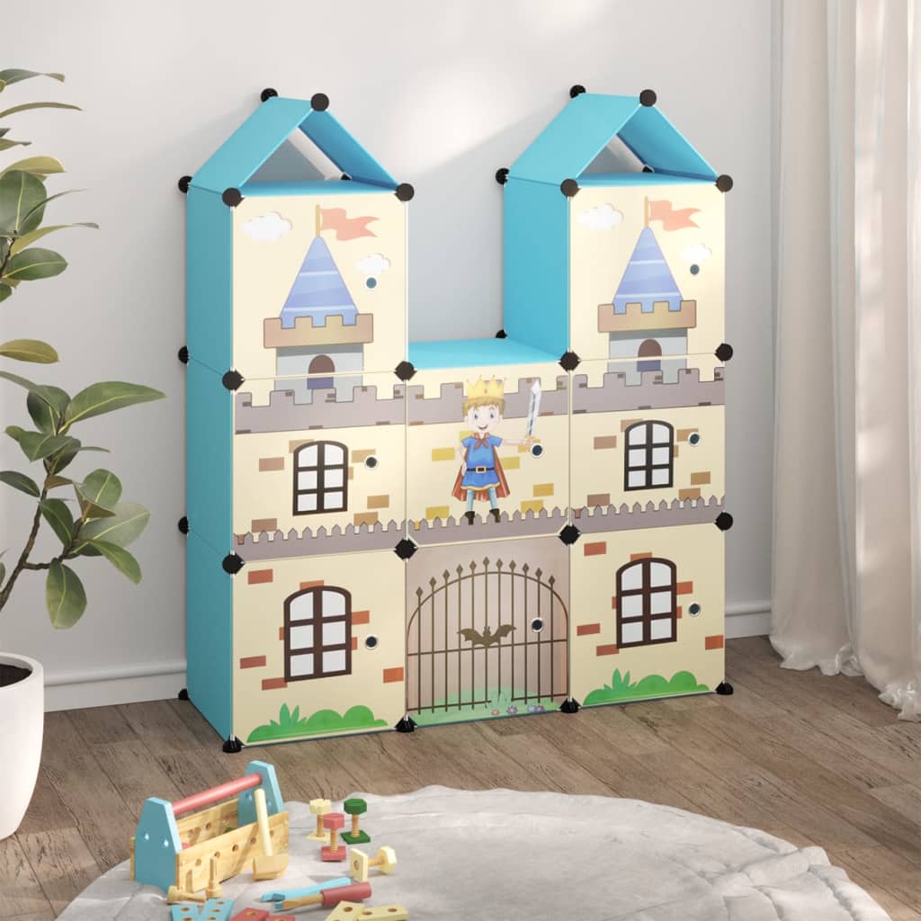 vidaXL Детски кубичен шкаф за съхранение с 8 куба, син, PP
