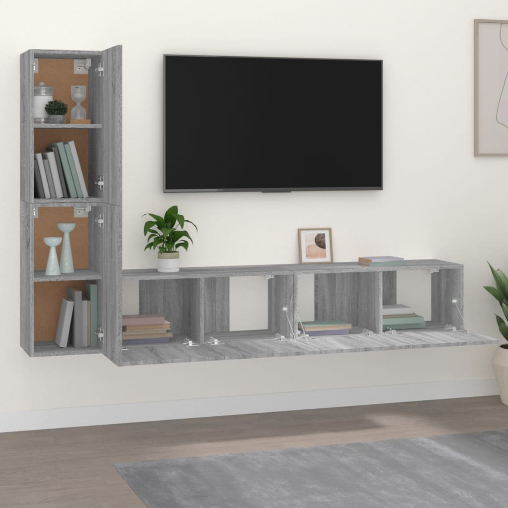 vidaXL Комплект ТВ шкафове от 4 части, сив сонома, инженерно дърво