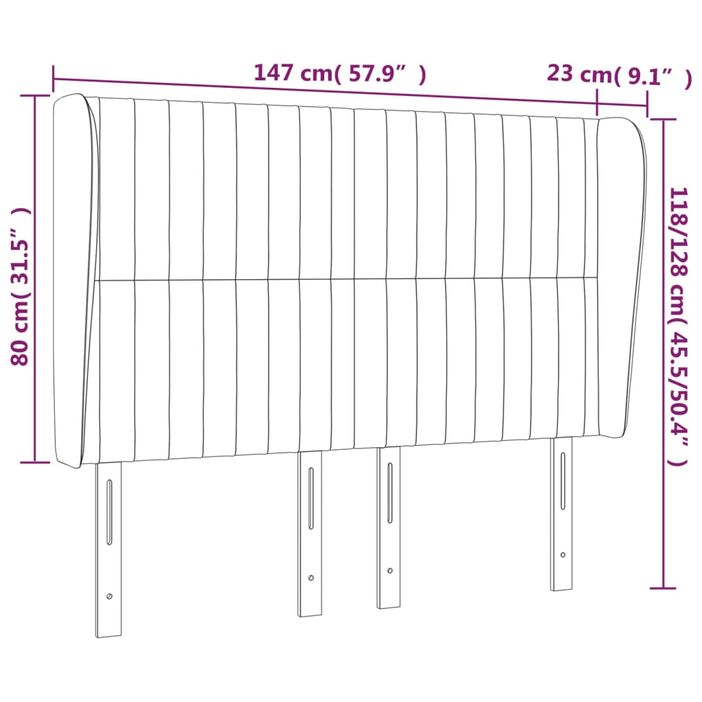 vidaXL Горна табла за легло с уши, розова, 147x23x118/128 см, кадифе