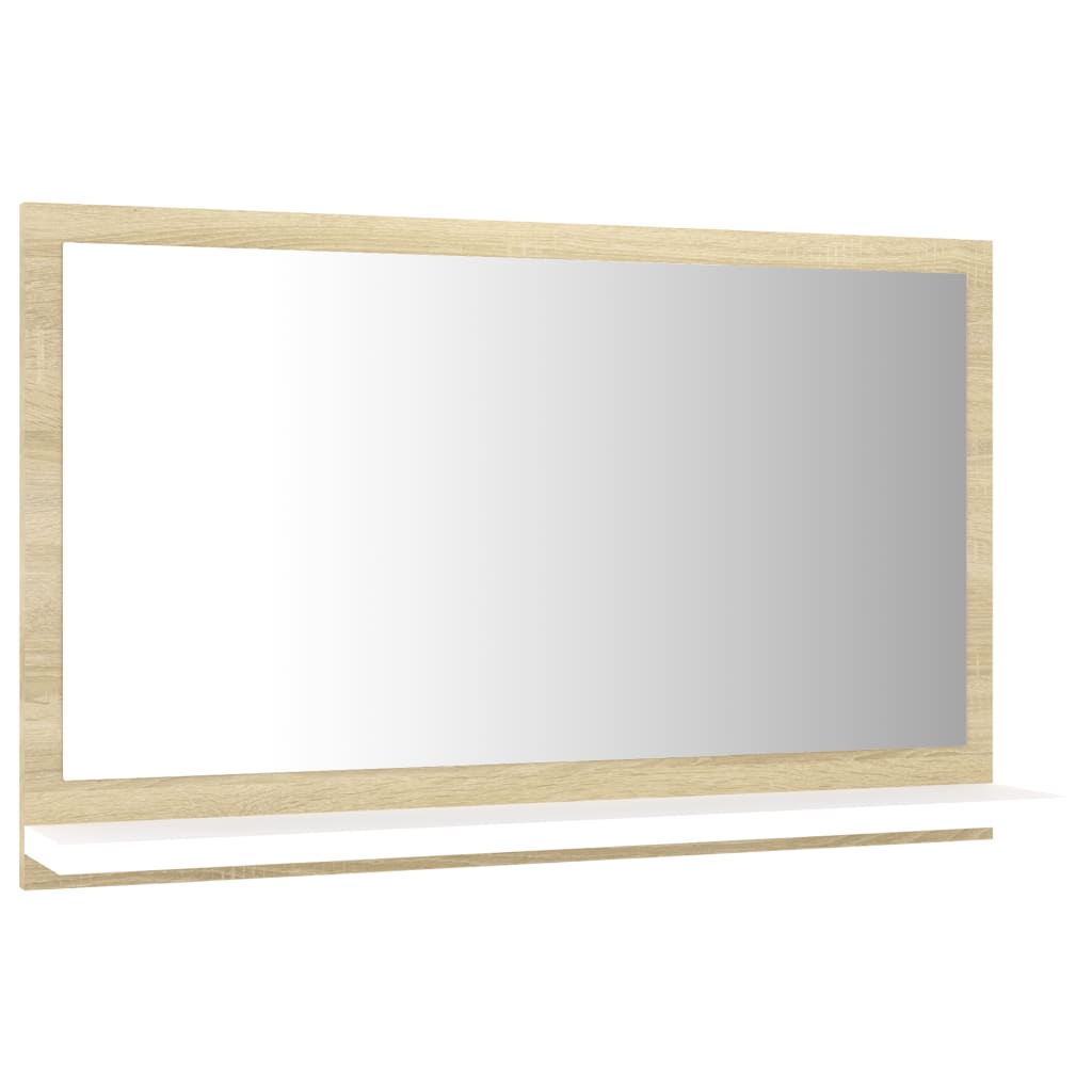 vidaXL Огледало за баня, бяло и дъб сонома, 60x10,5x37 см, ПДЧ