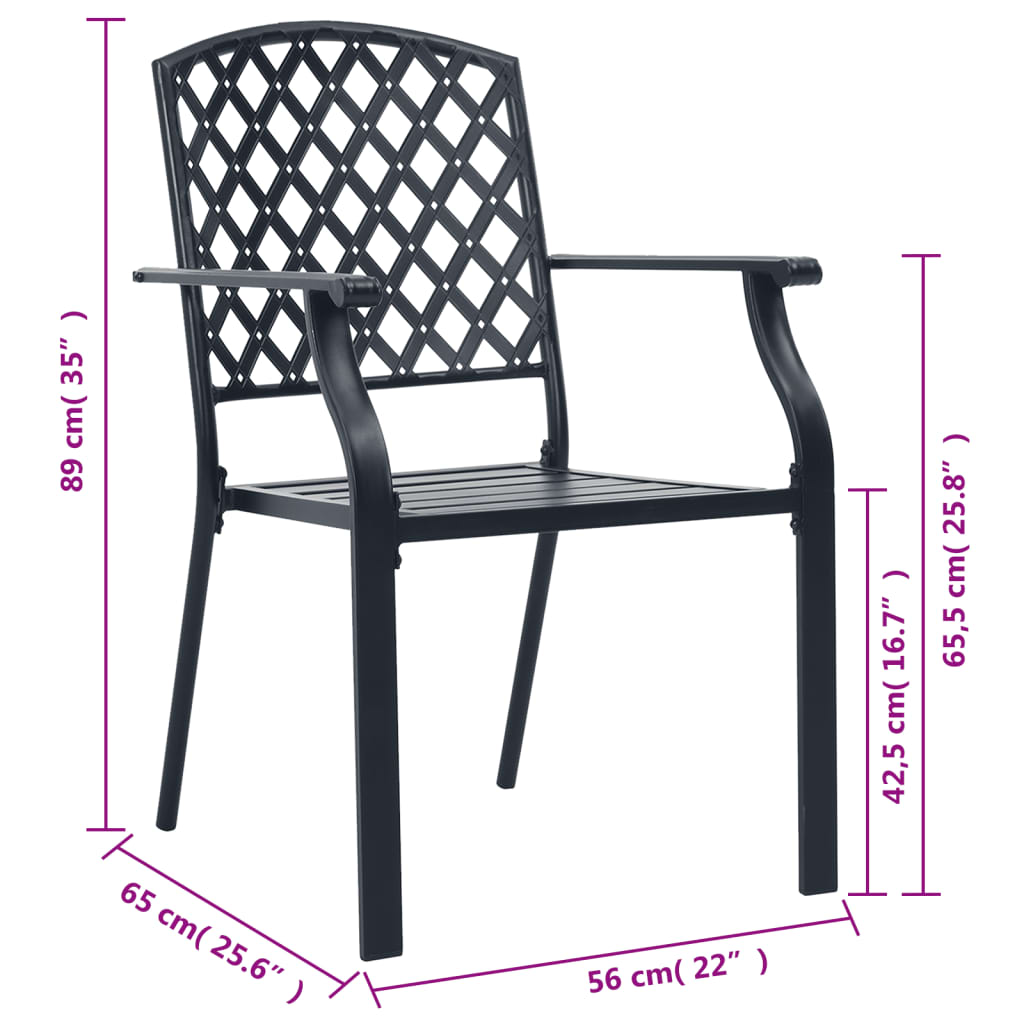 vidaXL Стифиращи външни столове, 2 бр, стомана, черни