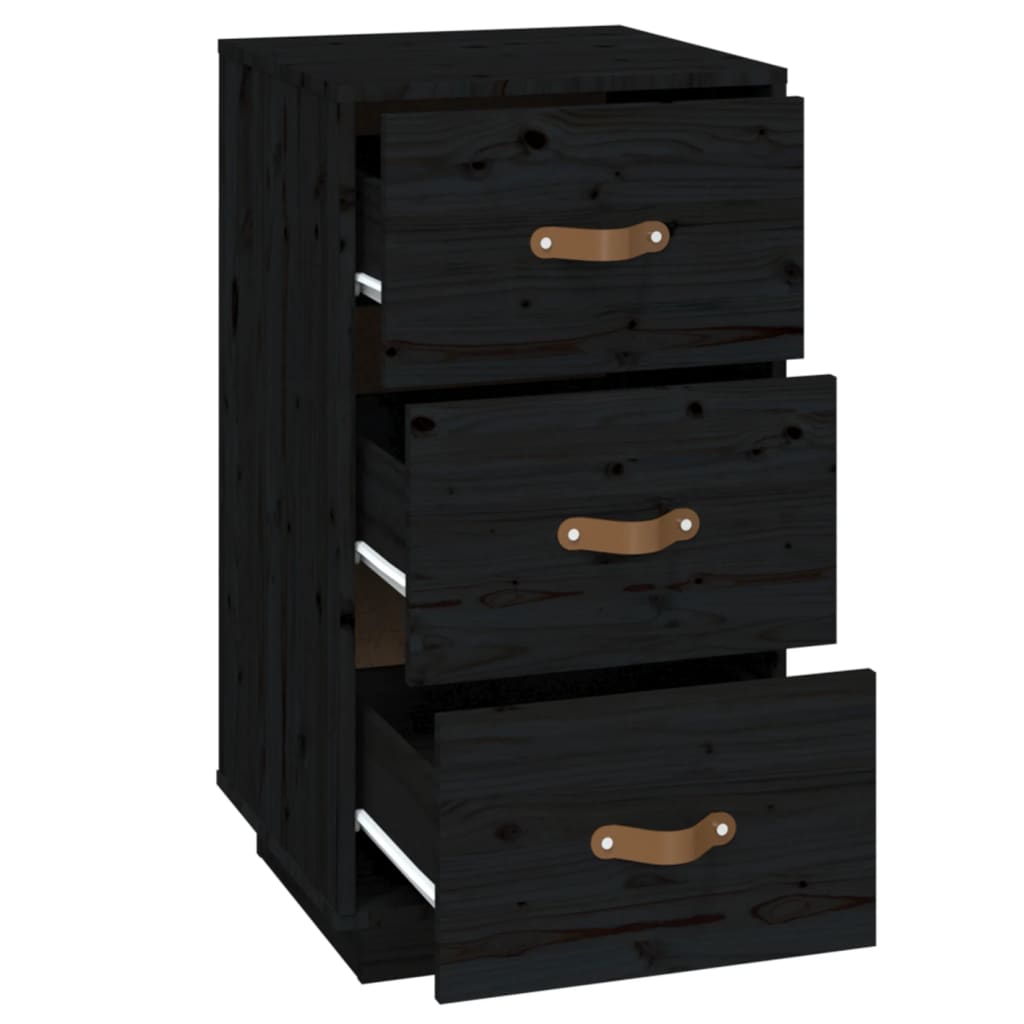 vidaXL Нощни шкафчета, 2 бр, черни, 40x40x75 см, борово дърво масив