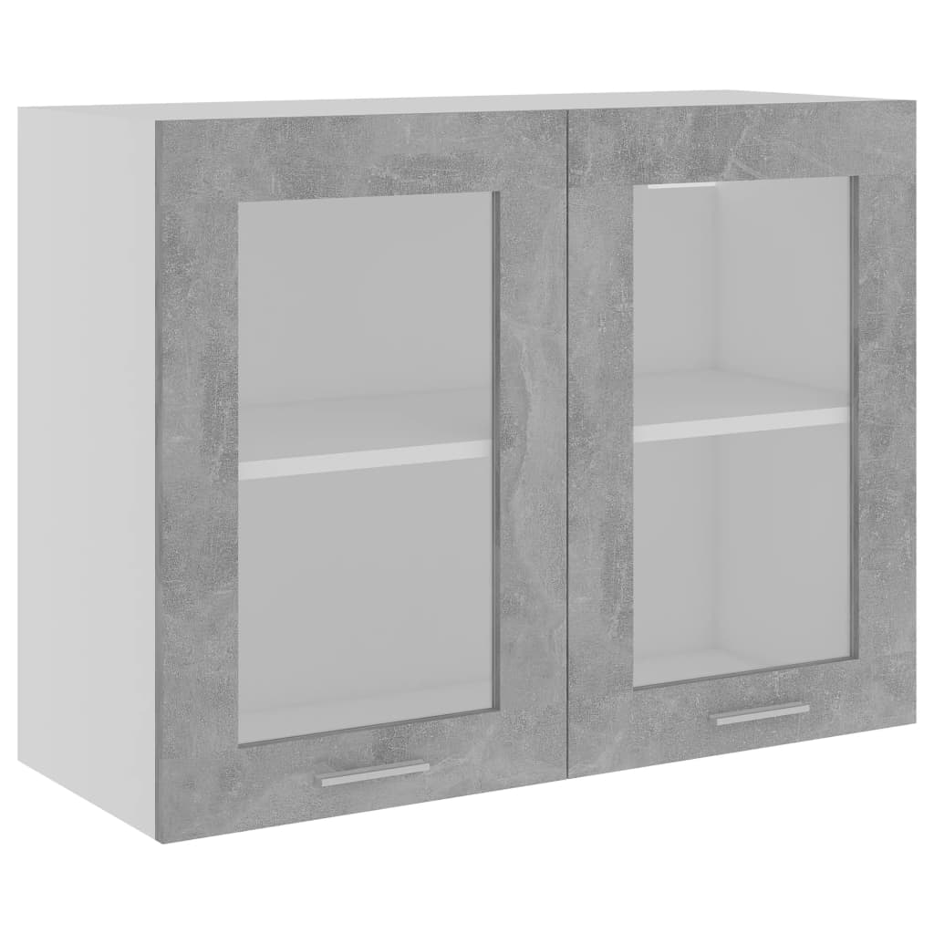 vidaXL Висящ стъклен шкаф, бетонно сив, 80x31x60 см, ПДЧ