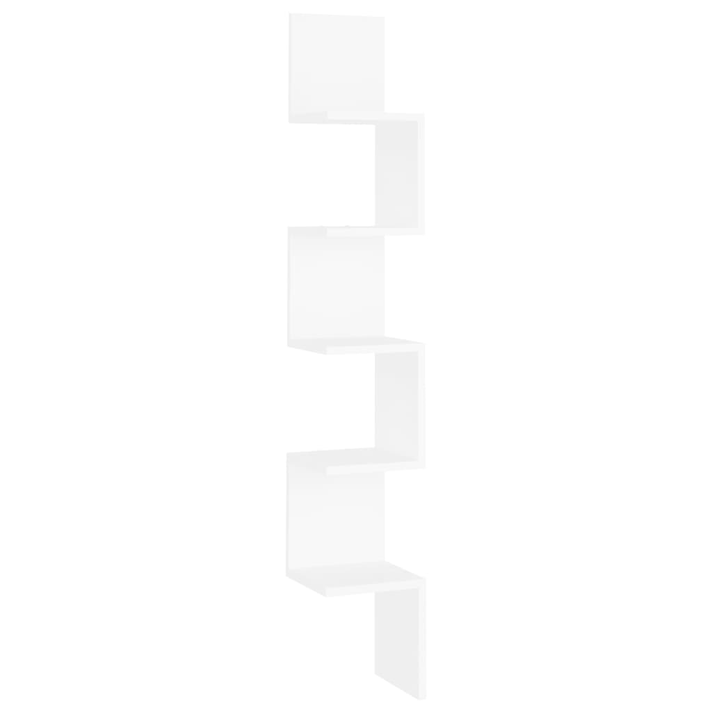 vidaXL Стенен ъглов рафт, бял, 20x20x127,5 см, ПДЧ
