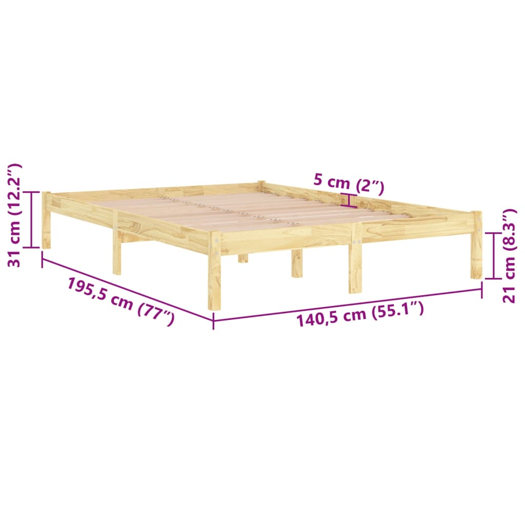 vidaXL Рамка за легло, дърво масив, 135x190 cм, Double